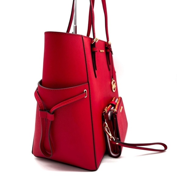 Michael Kors Gilly Large Drawstring Shoulder Tote Bag & Double Zip Wallet Red - Picture 3 of 14